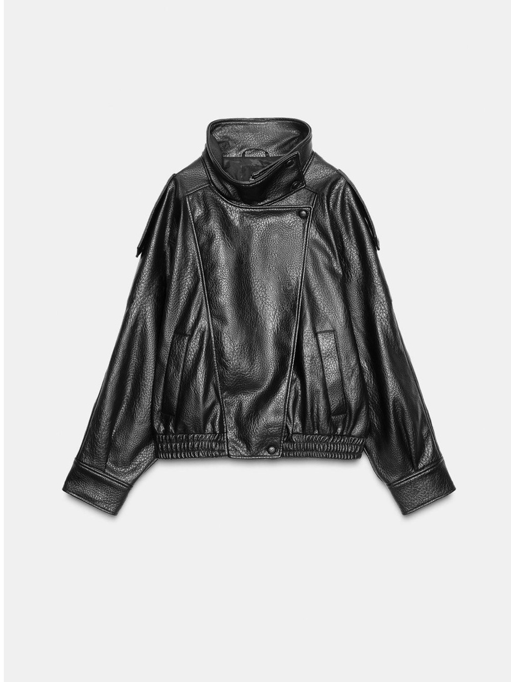 ZARA Premium Black Faux Leather High-Collar Zip Jacket